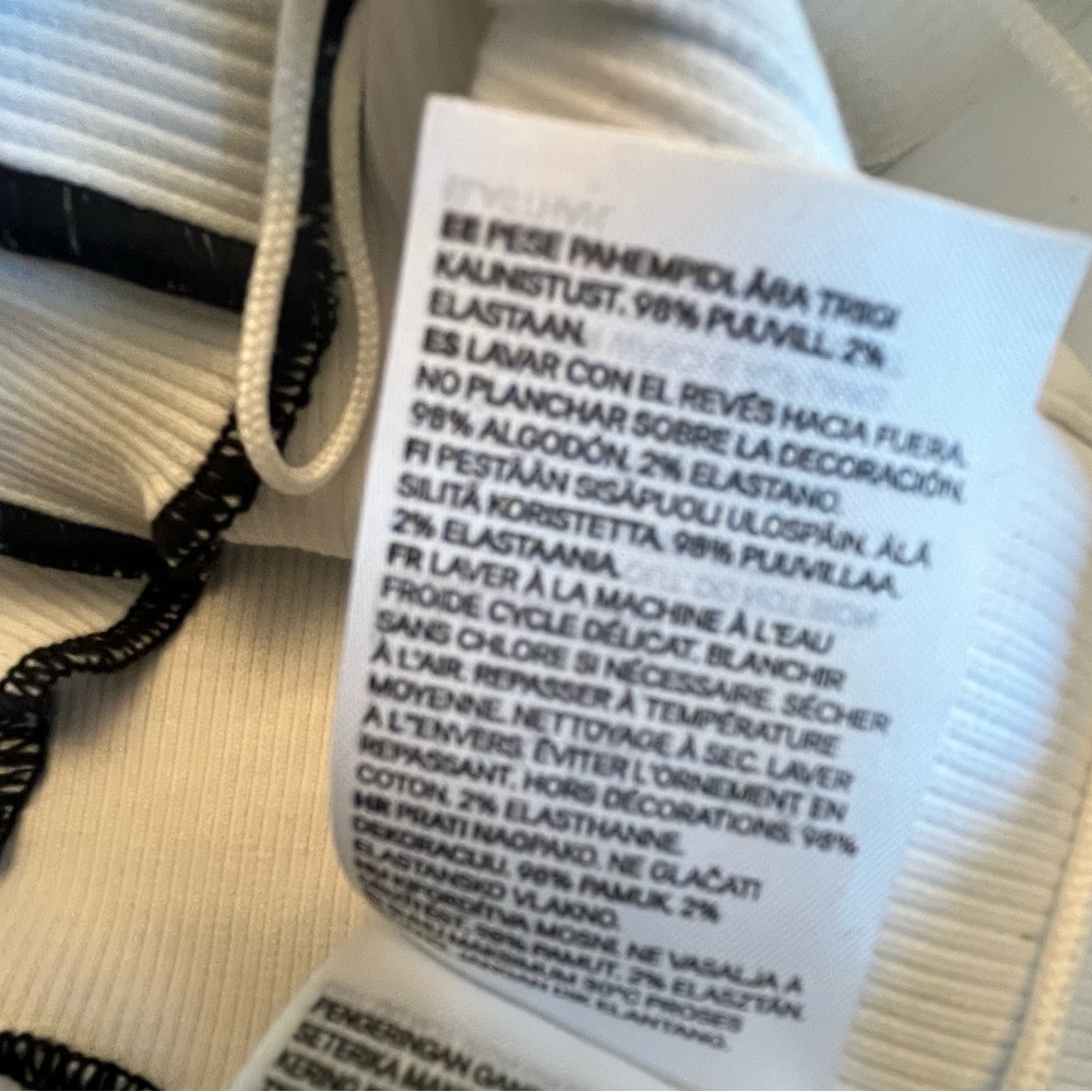 NWT H&M Ribbed Lace-Up Cotton Crop Top - White with Black Trim S - Picture 6 of 7